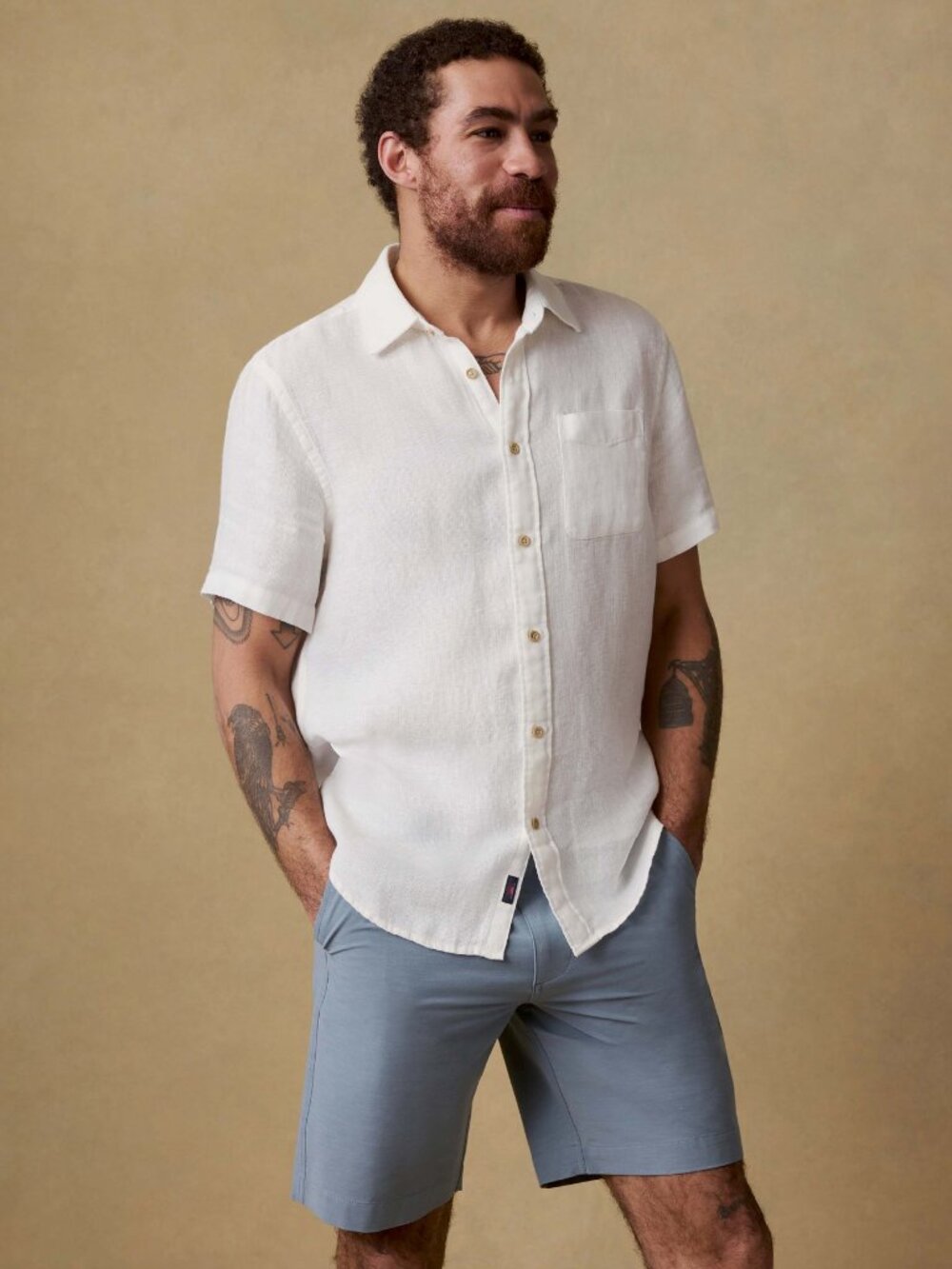 Faherty Palma Linen Short Sleeve Shirt in Bright White Basketweave